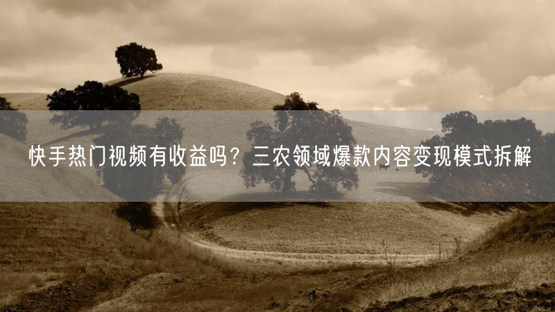 快手热门视频有收益吗？三农领域爆款内容变现模式拆解